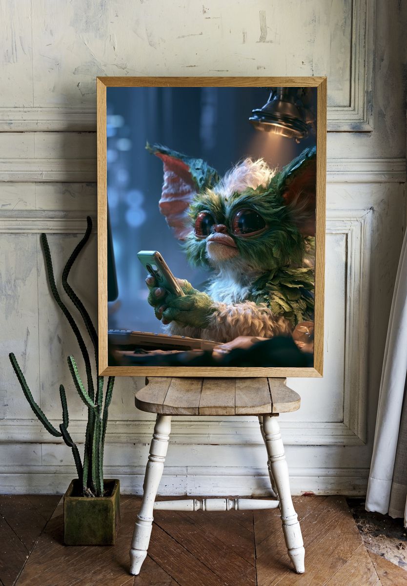 Gremlin at the Keyboard Illustration Poster. — room view 1