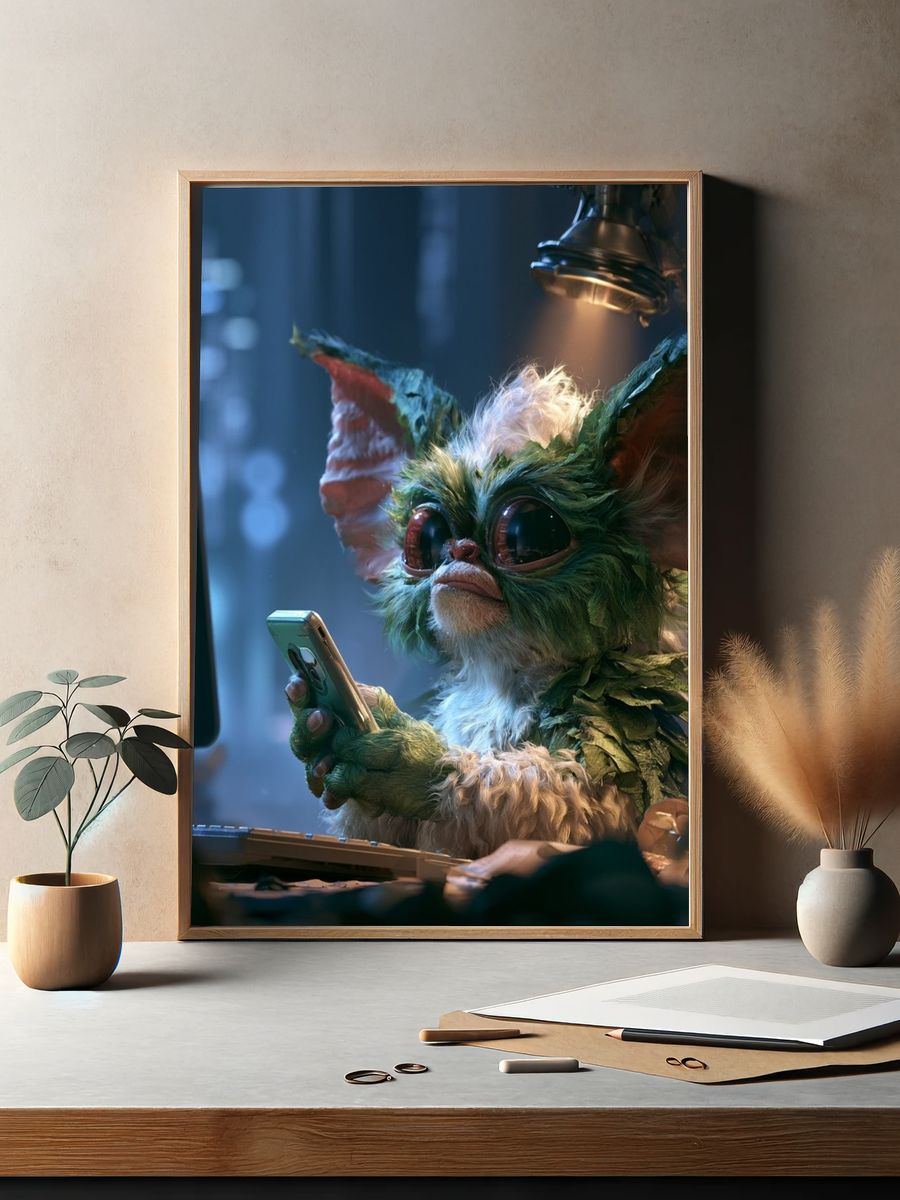 Gremlin at the Keyboard Illustration Poster. — room view 2