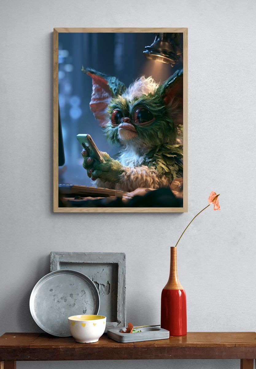 Gremlin at the Keyboard Illustration Poster. — room view 3