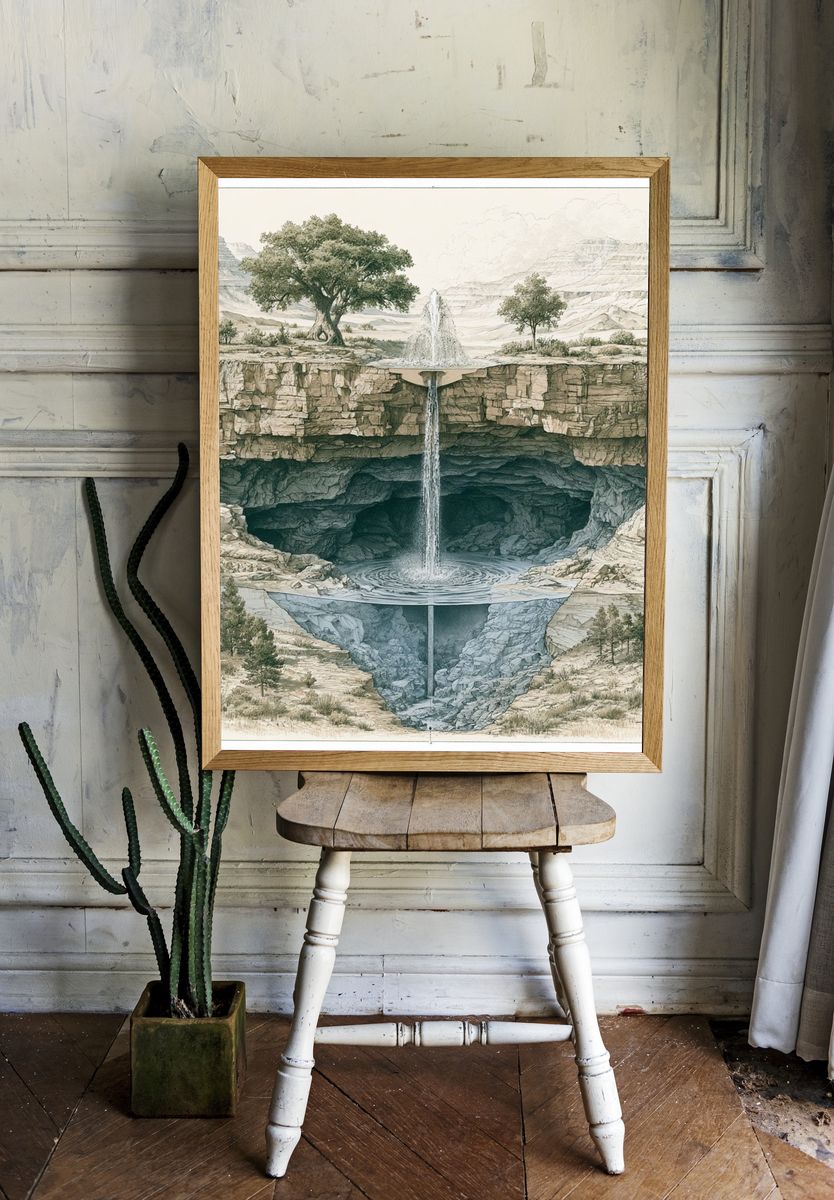 Hidden Waterfall Landscape Print. room preview