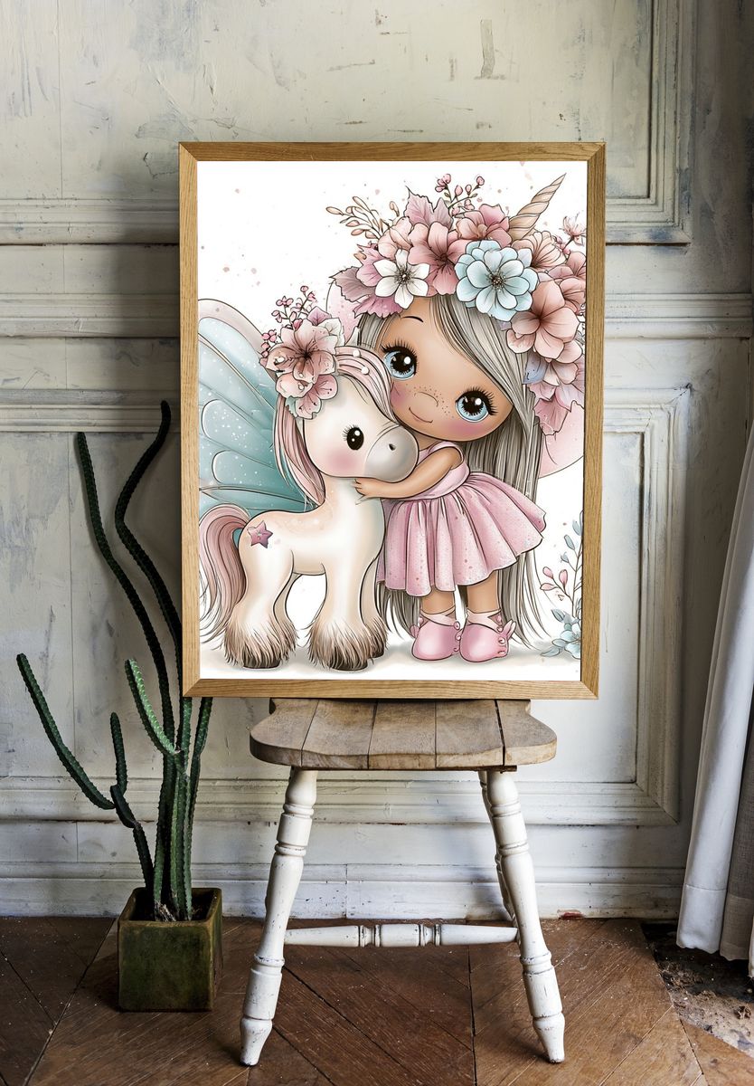 Fairy Girl and Unicorn Illustration Poster. — room view 1