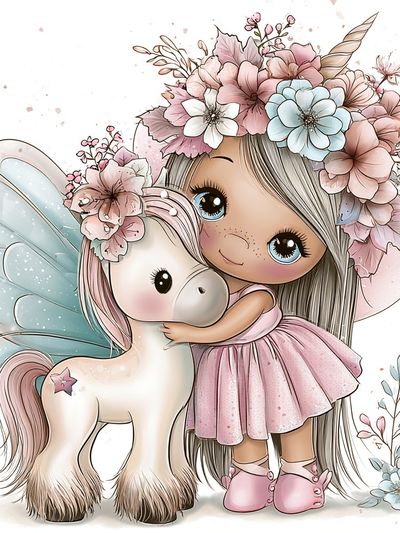 Fairy Girl and Unicorn Illustration Poster. poster