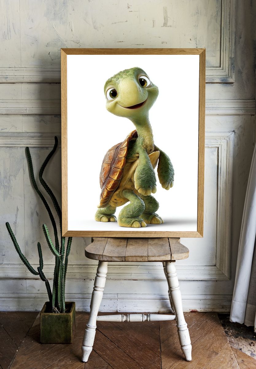 Smiling Turtle Character Illustration Poster. — room view 1