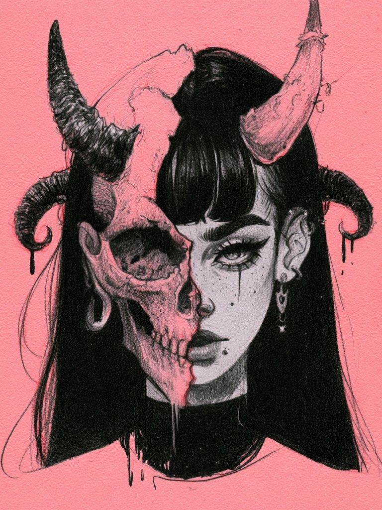 Gothic Horned Portrait Print. poster detail