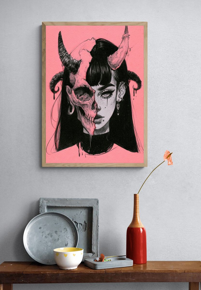 Gothic Horned Portrait Print. — room view 3