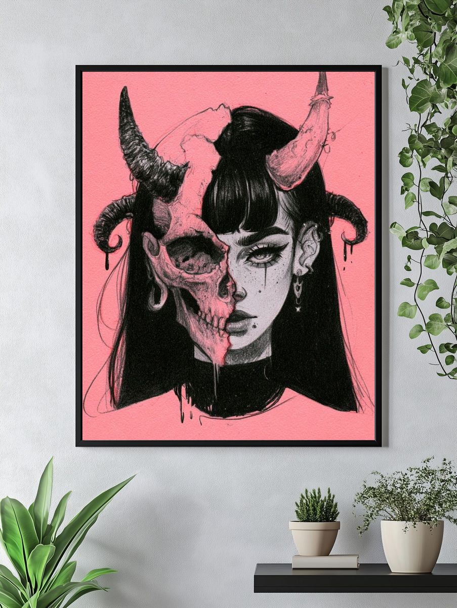 Gothic Horned Portrait Print. — room view 4