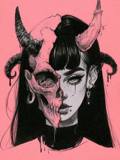 Gothic Horned Portrait Print.