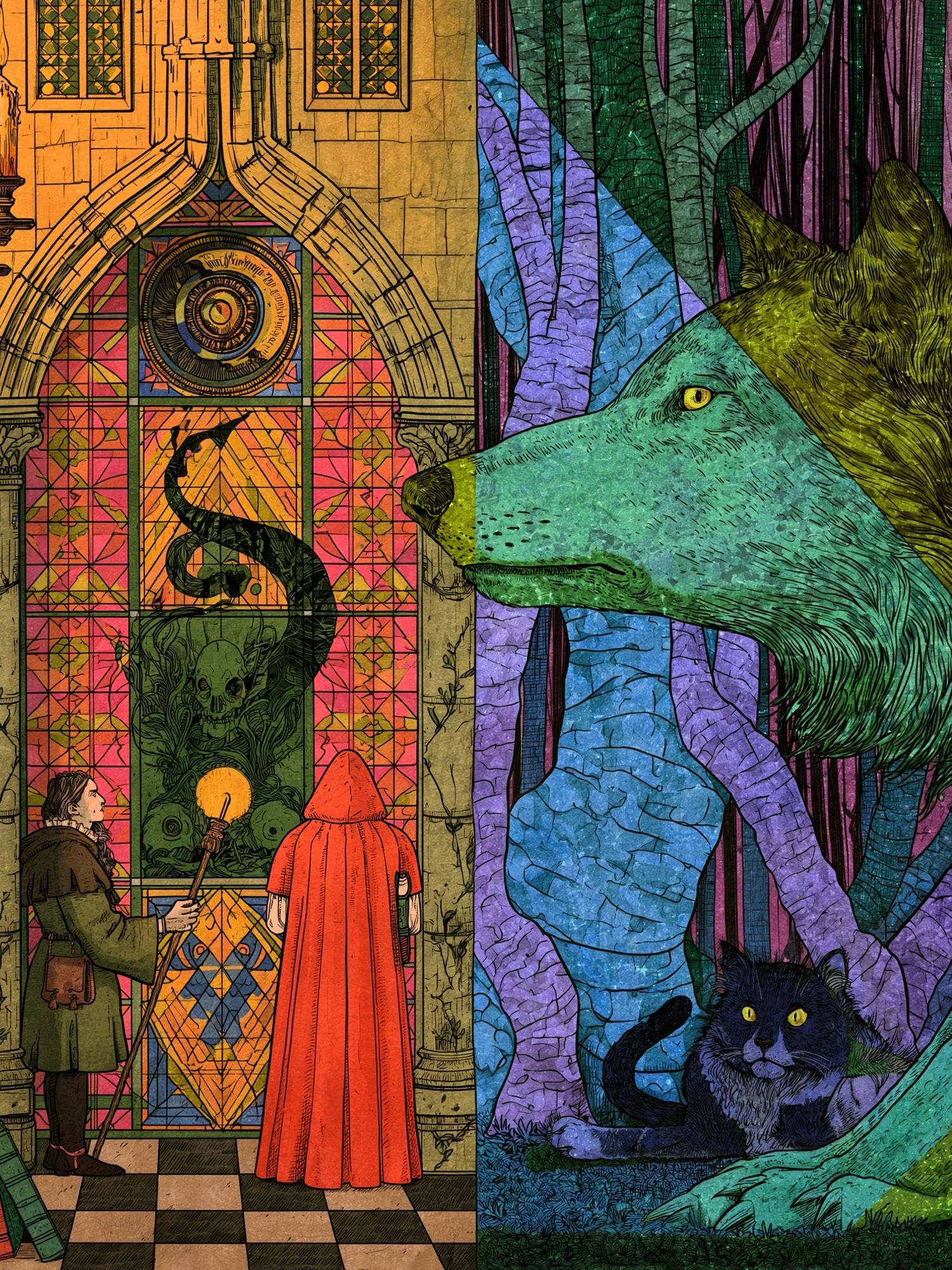 Enchanted Library Wolf Illustration Poster. poster — illustration art