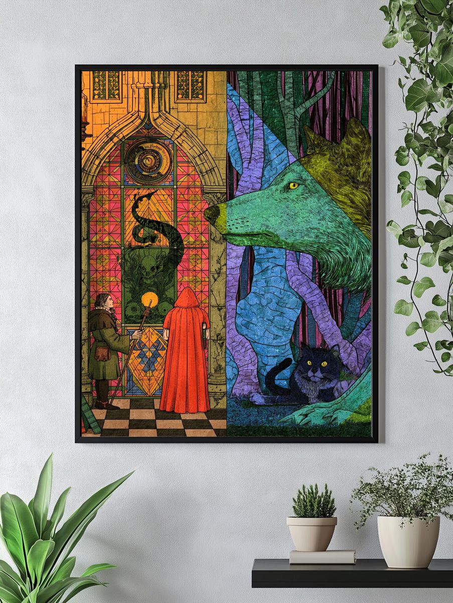 Enchanted Library Wolf Illustration Poster. — room view 4