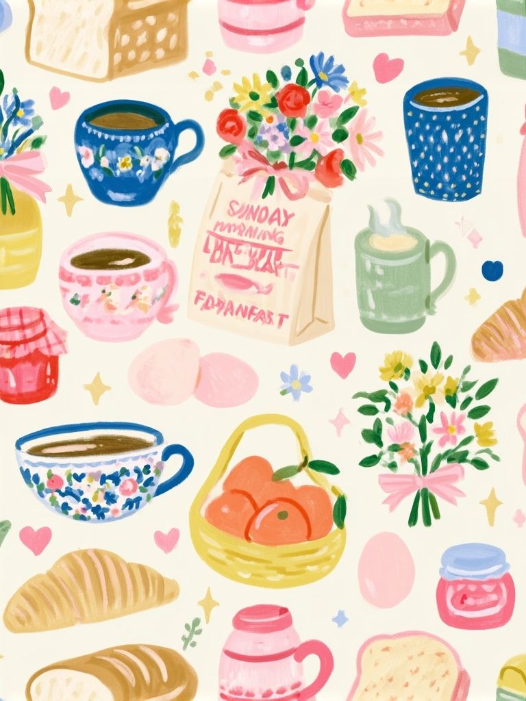 Pastel Breakfast Pattern Illustration Poster. poster — illustration art