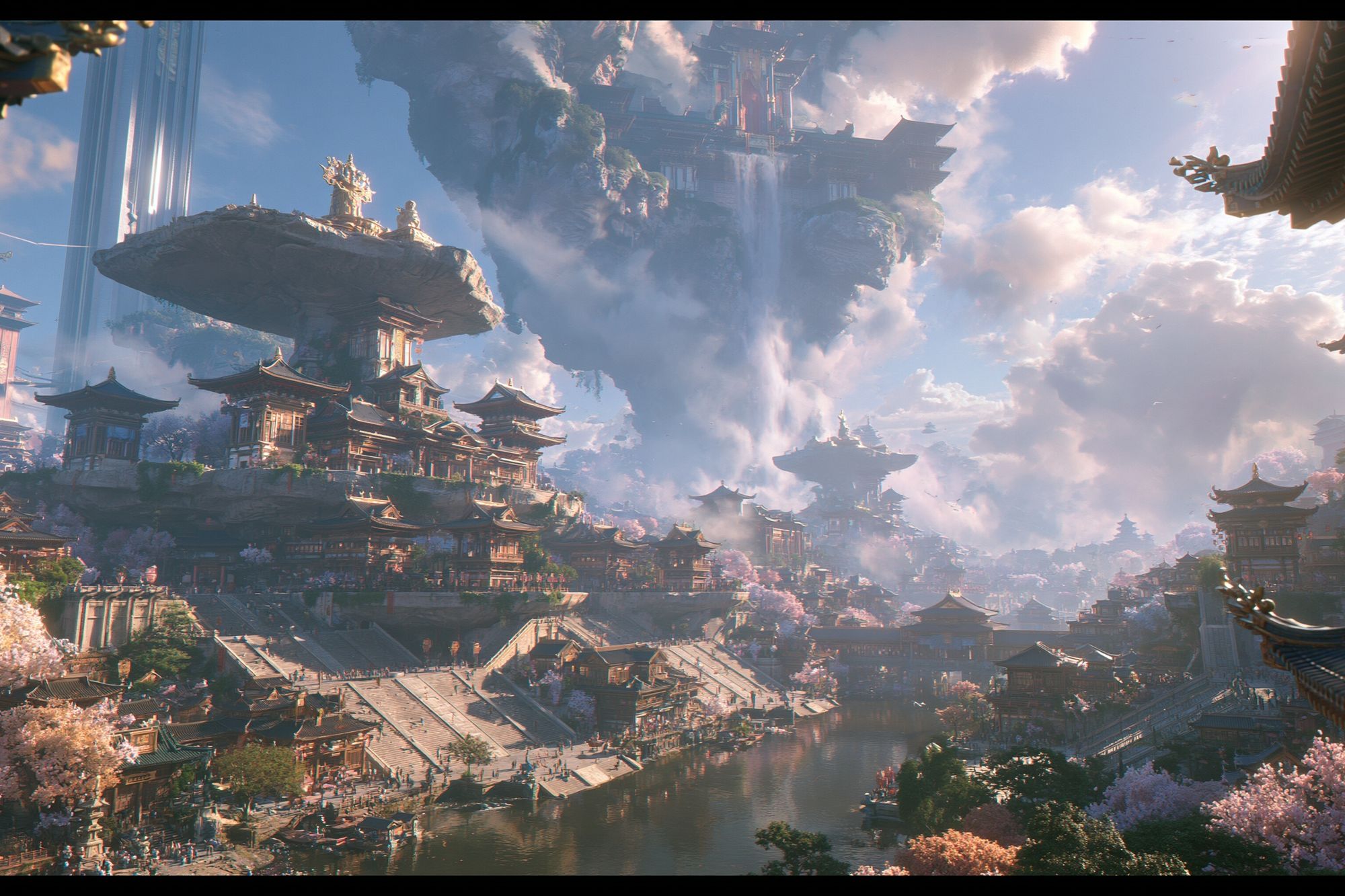 Floating Temple City Illustration Poster. poster detail