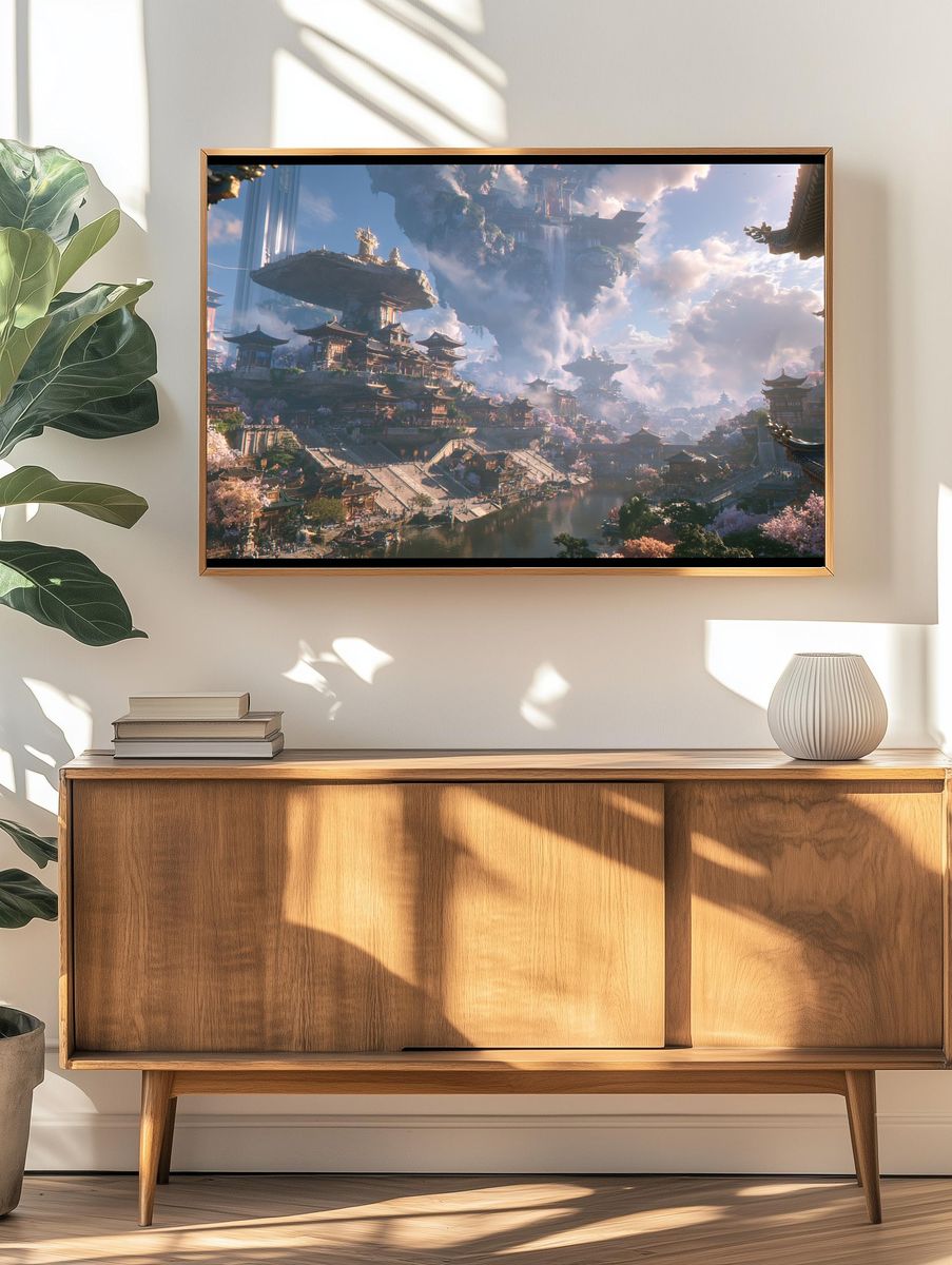 Floating Temple City Illustration Poster. — room view 3