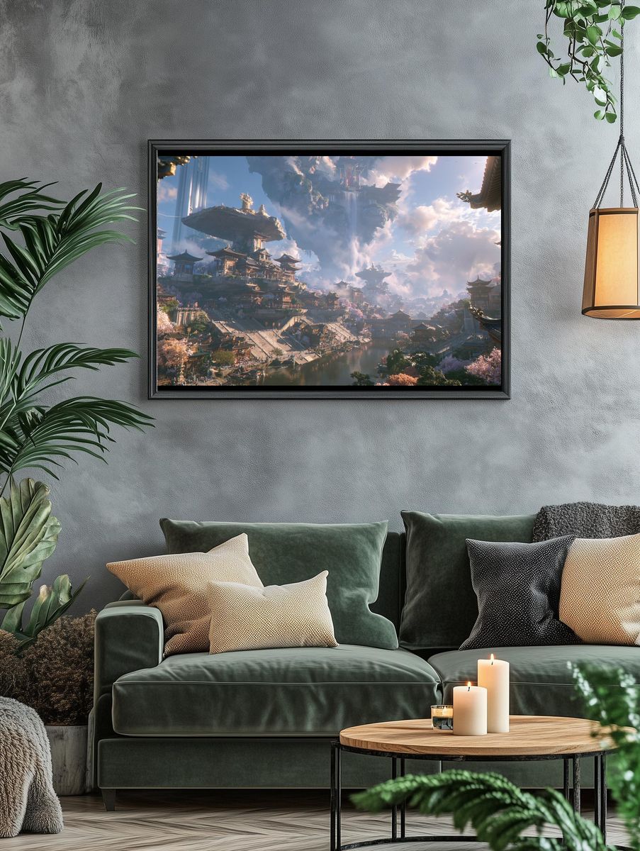 Floating Temple City Illustration Poster. — room view 4
