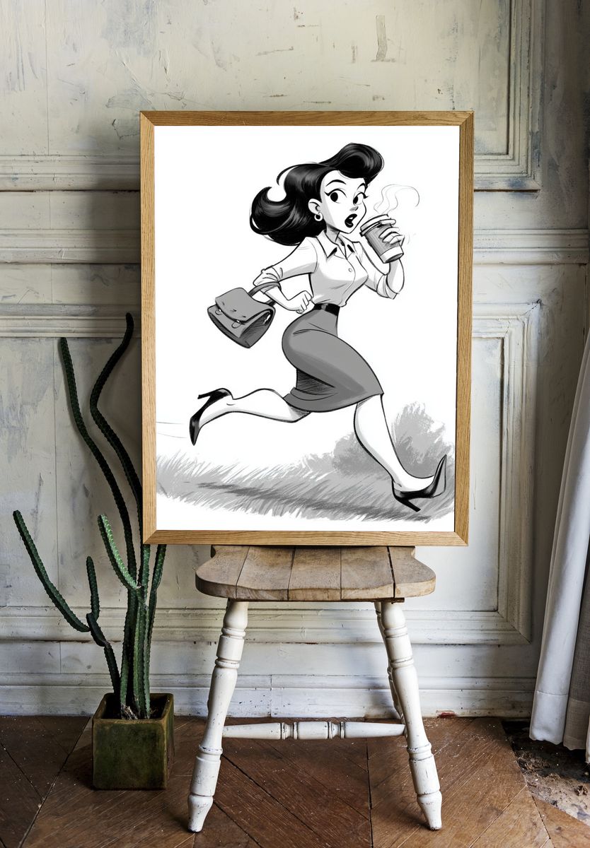 Running Retro Woman Illustration Poster. — room view 1