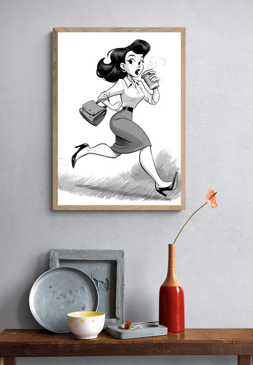 Running Retro Woman Illustration Poster. — room view 3
