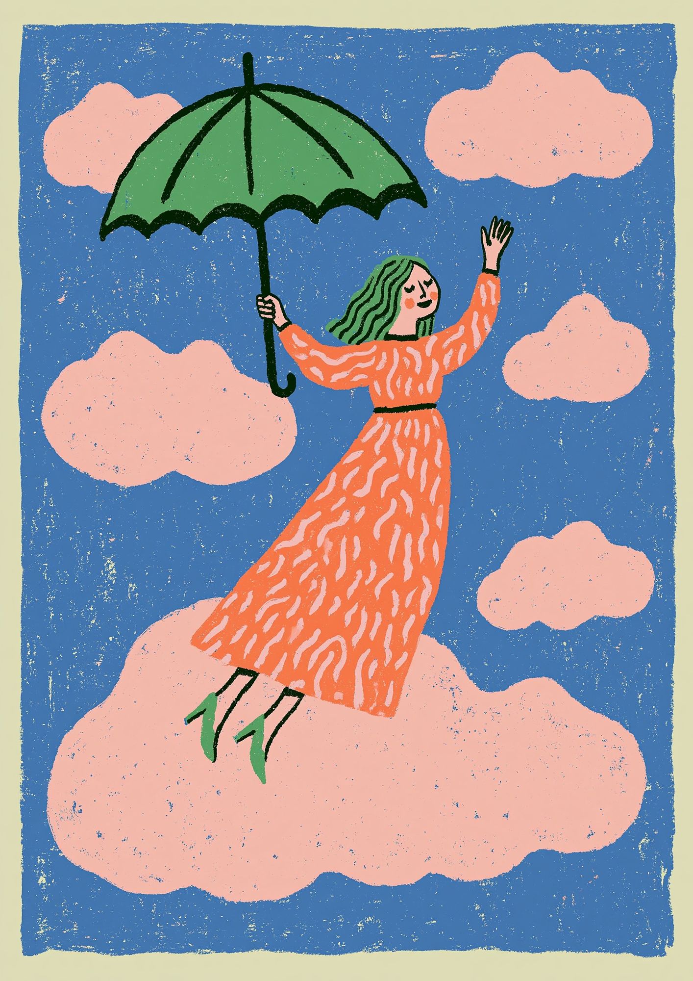 Girl with Umbrella Illustration Poster. poster detail