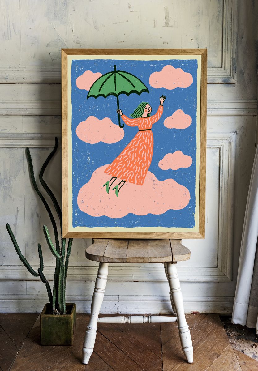Girl with Umbrella Illustration Poster. room preview