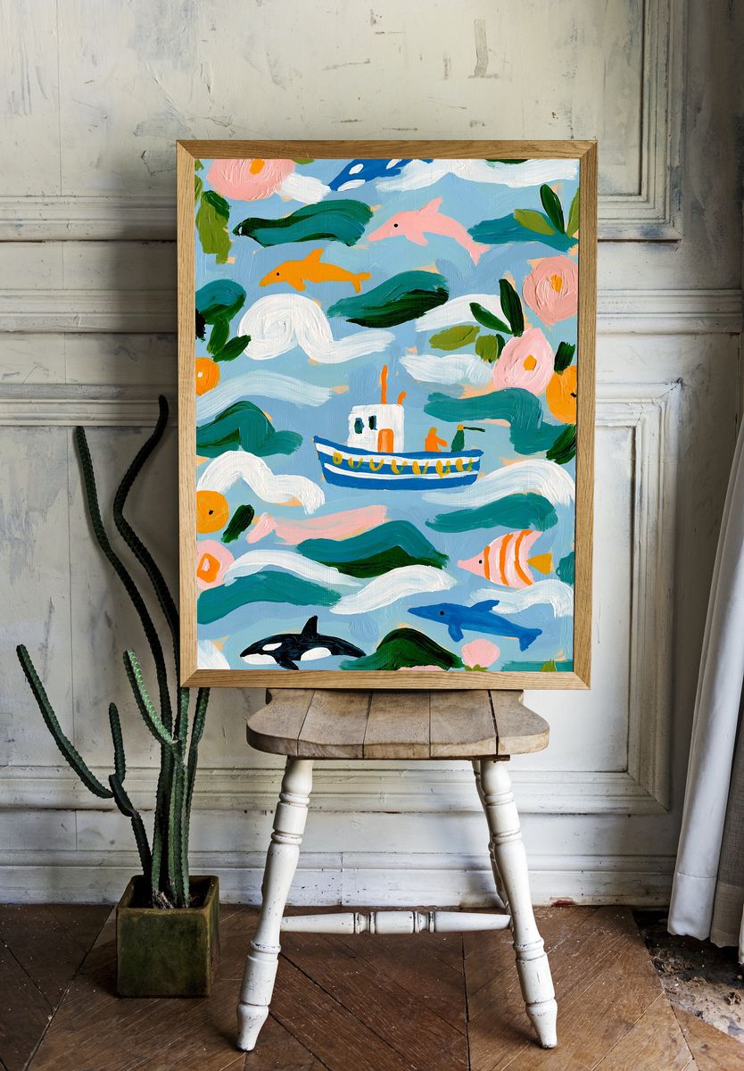 Whimsical Ocean Life Illustration Poster. room preview