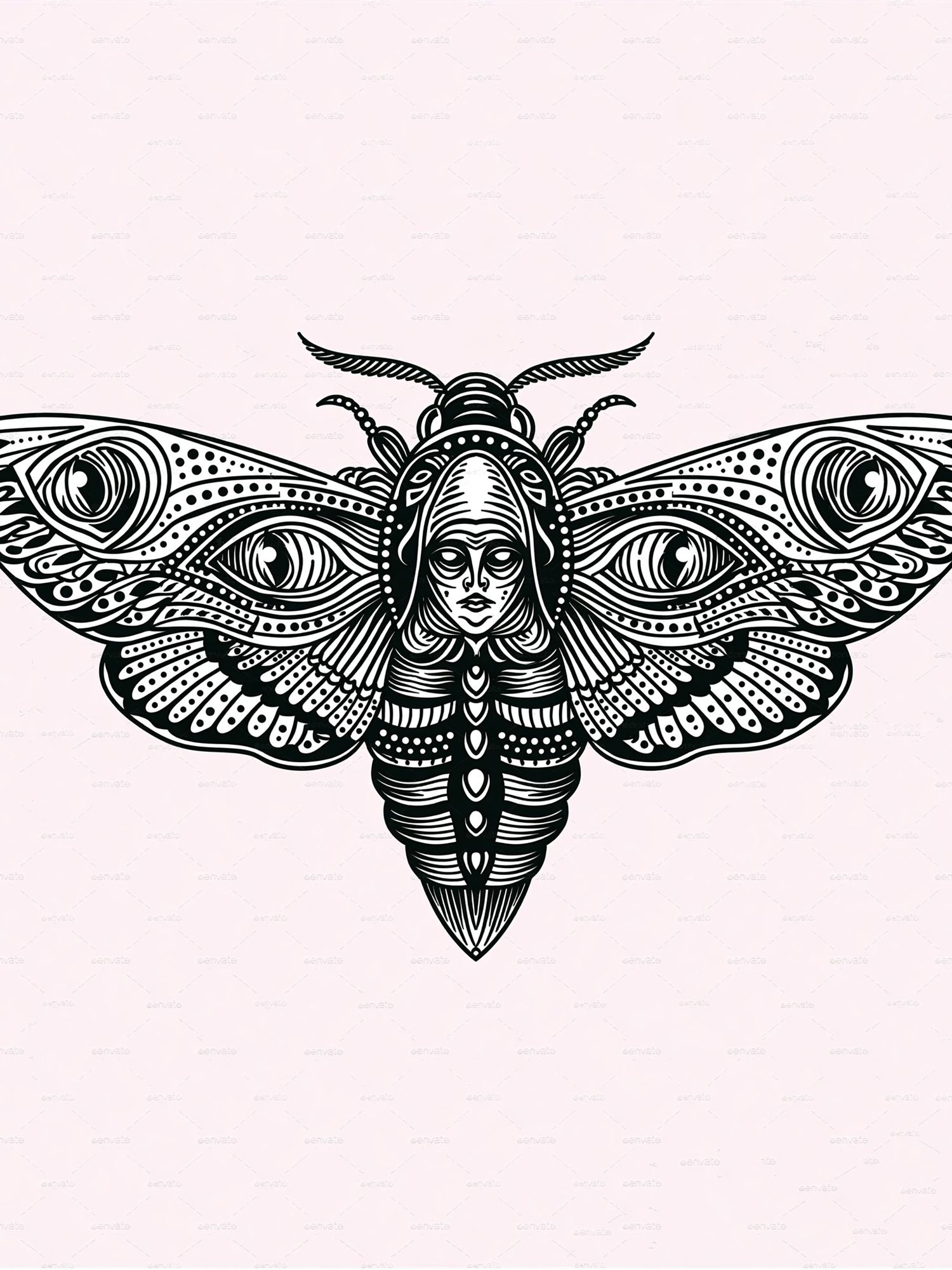 Moth Goddess Line Art Poster. poster detail