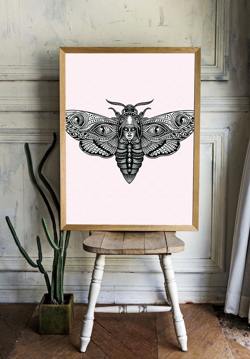 Moth Goddess Line Art Poster. — room view 1