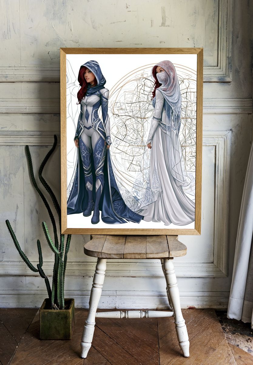 Hooded Fantasy Woman Illustration Poster. room preview
