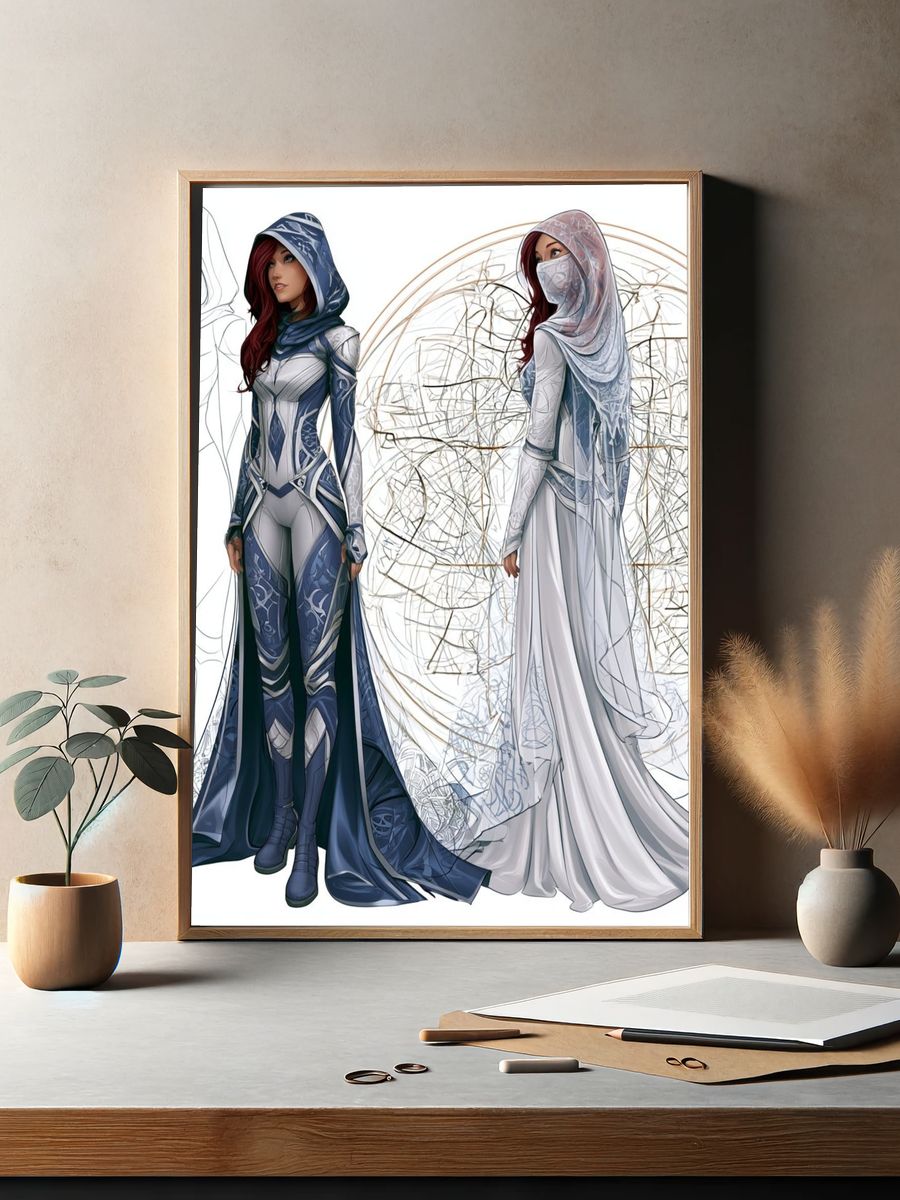 Hooded Fantasy Woman Illustration Poster. — room view 2