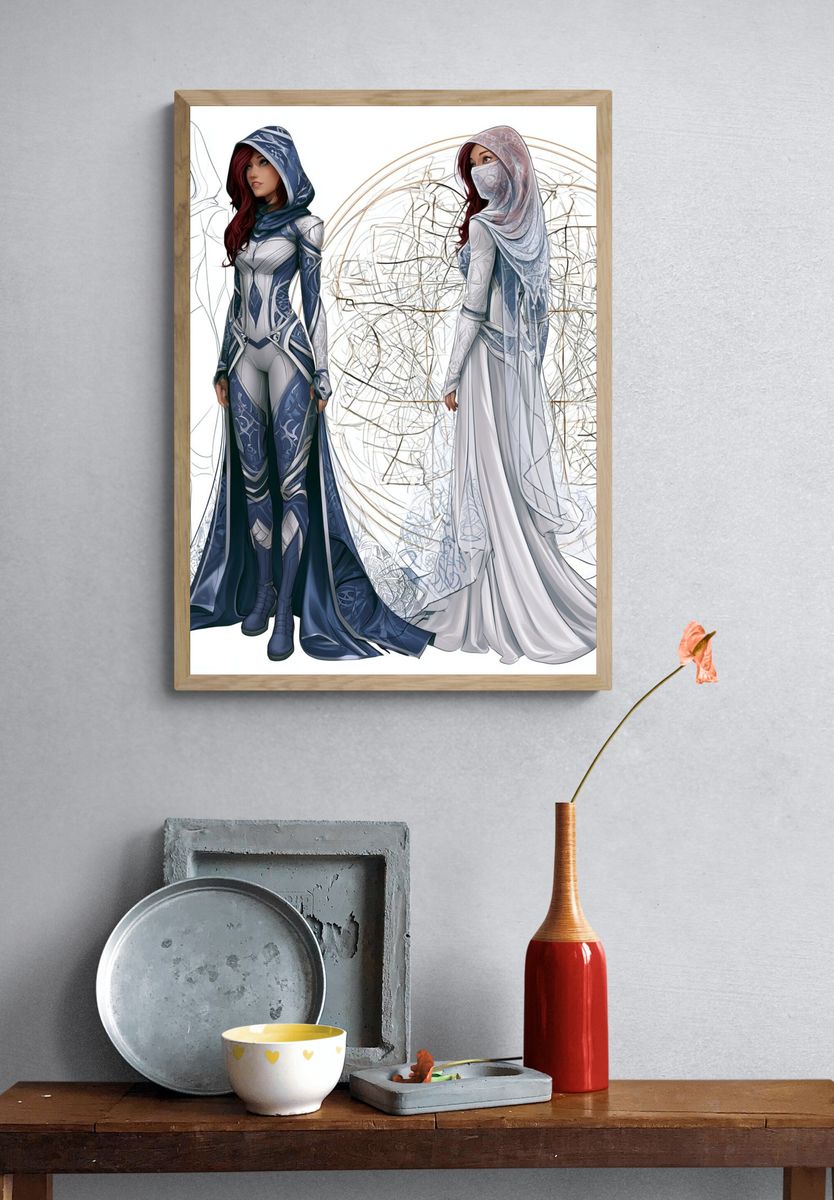 Hooded Fantasy Woman Illustration Poster. — room view 3
