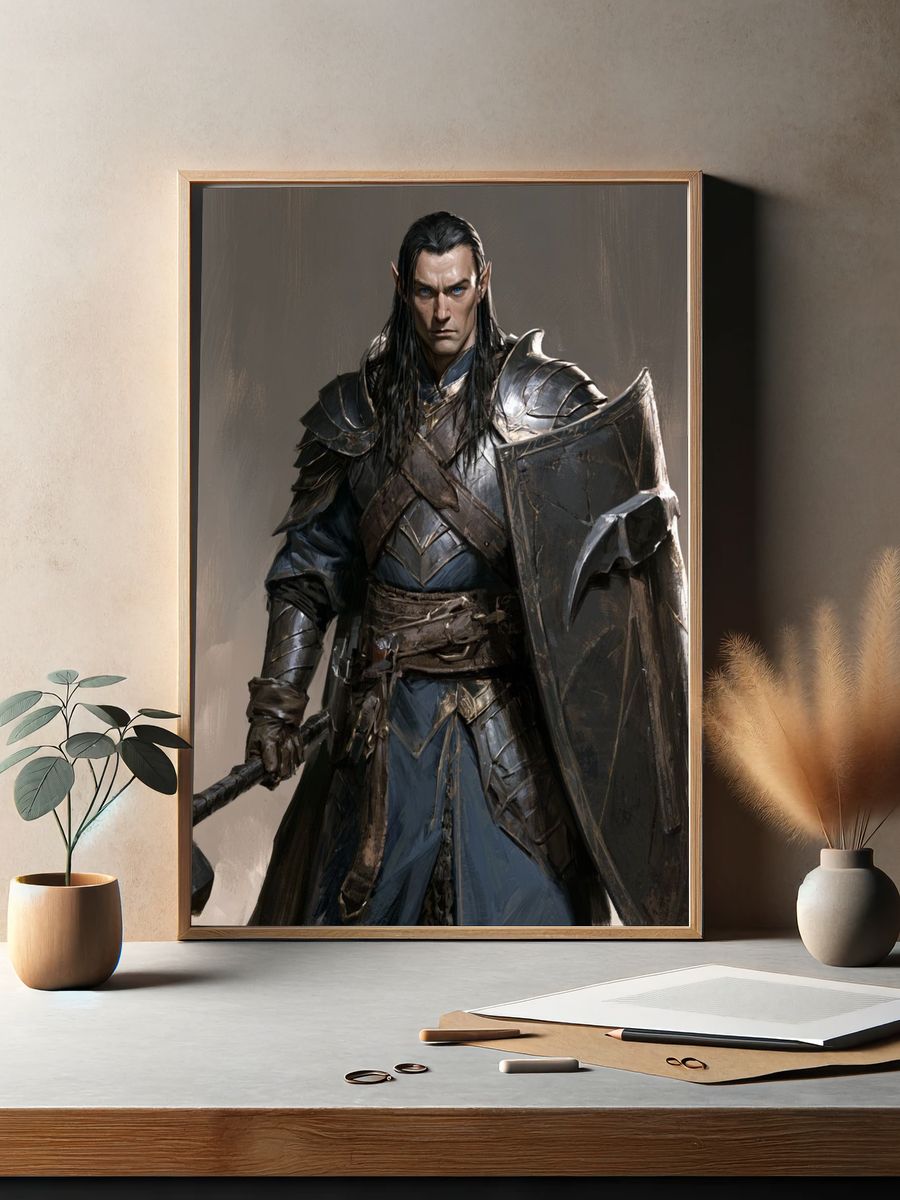 Elven Warrior Fantasy Illustration Poster. — room view 2