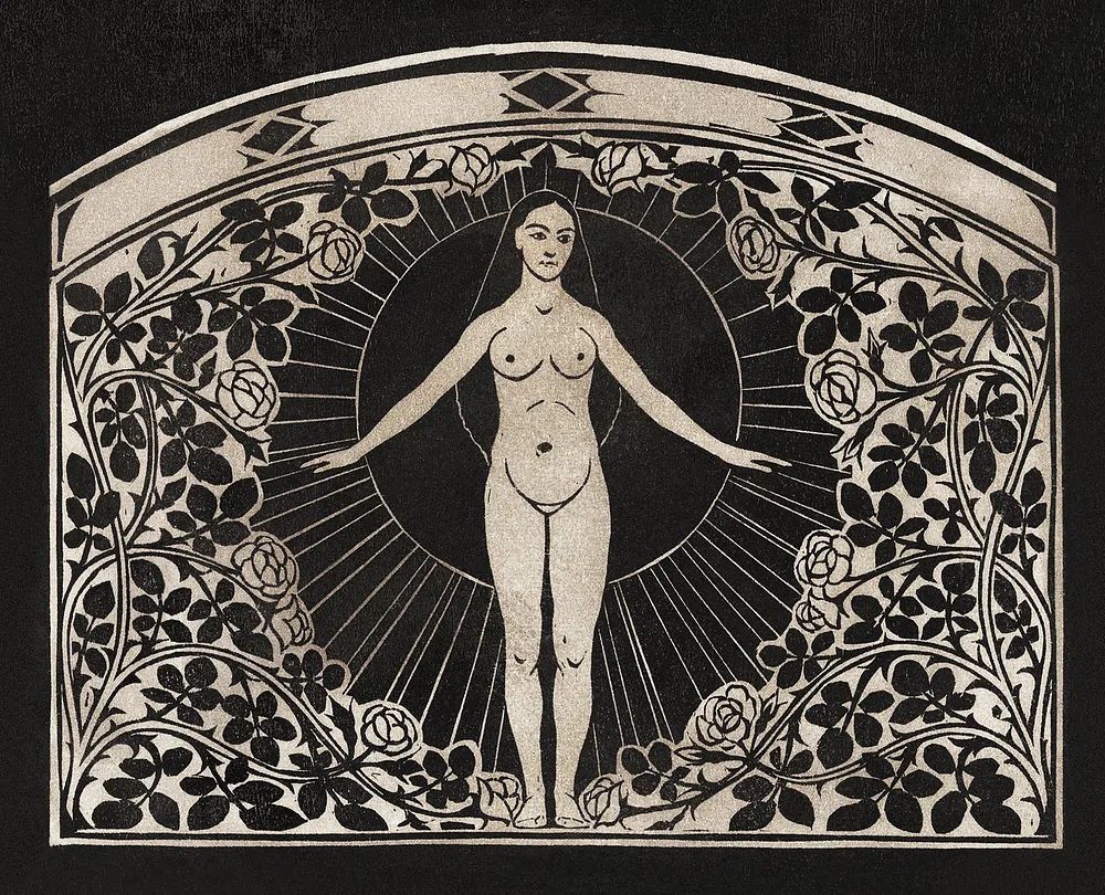 Calendar 1901 women flowers (1900). poster — illustration art