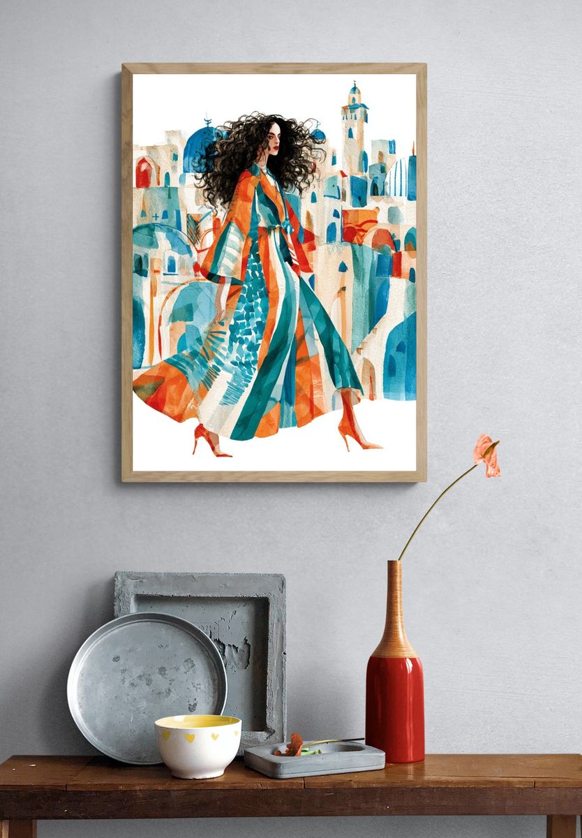 Mediterranean Fashion Illustration Poster. — room view 3