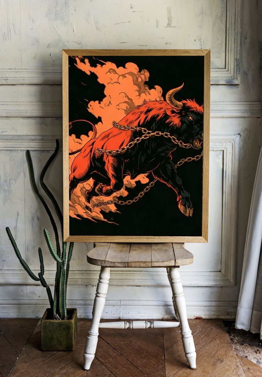 Charging Bull Digital Art Poster. — room view 1