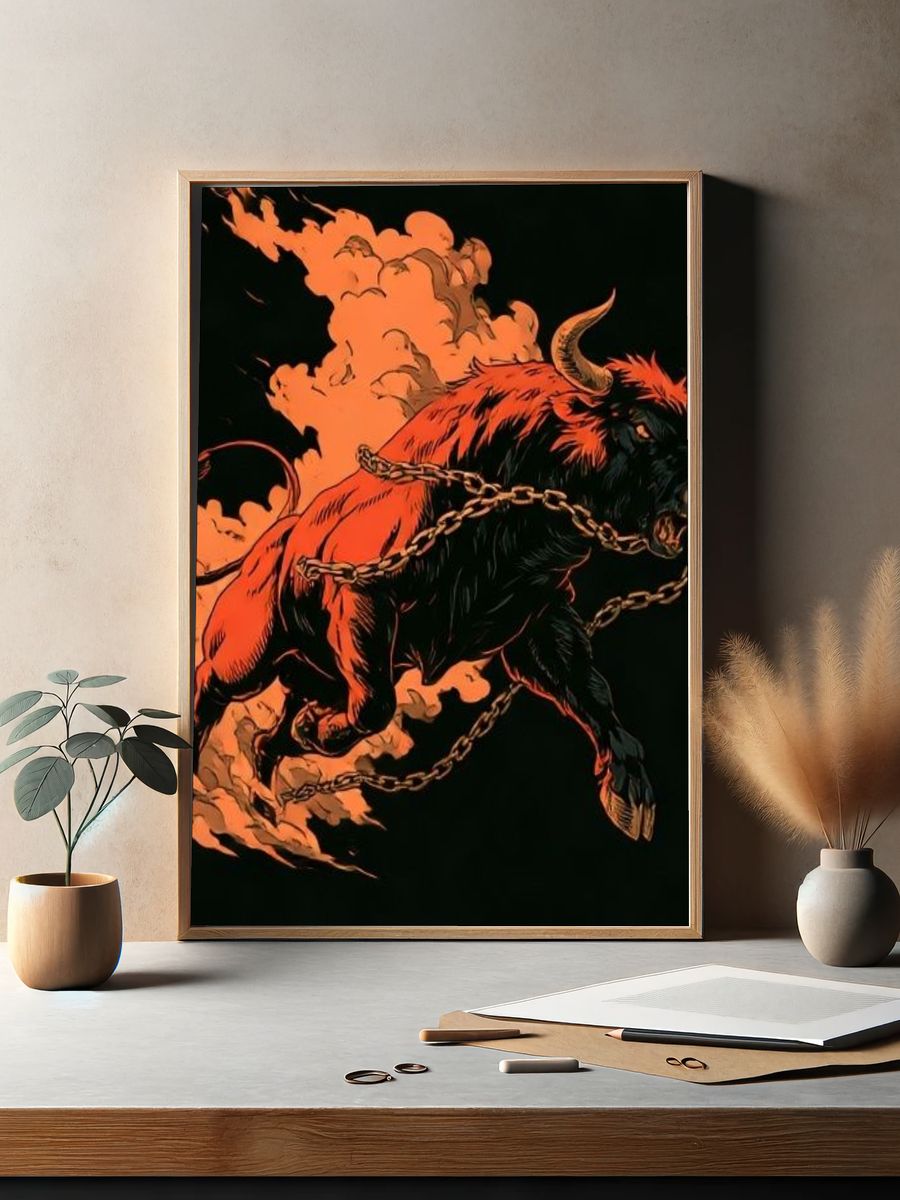 Charging Bull Digital Art Poster. — room view 2