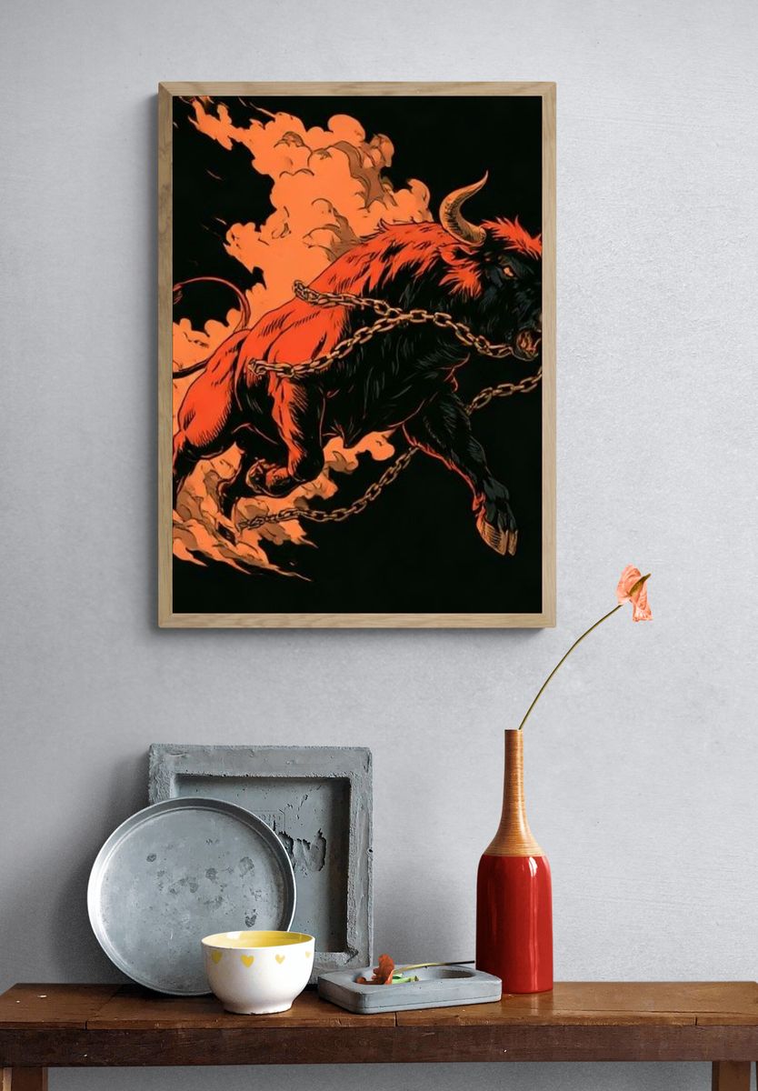 Charging Bull Digital Art Poster. — room view 3