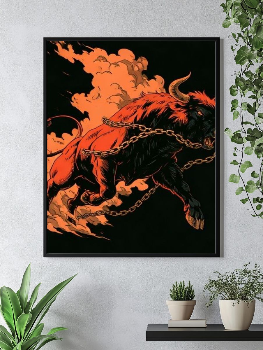 Charging Bull Digital Art Poster. — room view 4