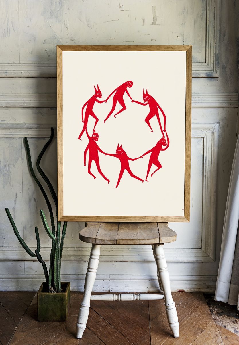 Red Circle Figures Illustration Poster room preview