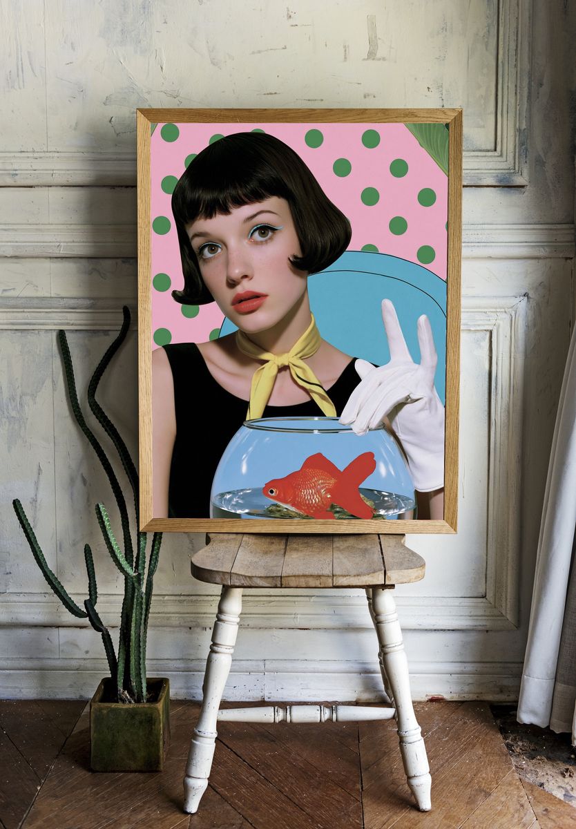 Pop Art Girl with Goldfish Poster. room preview