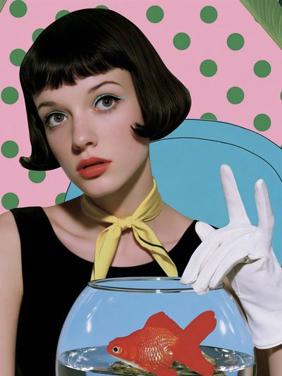 Pop Art Girl with Goldfish Poster. poster