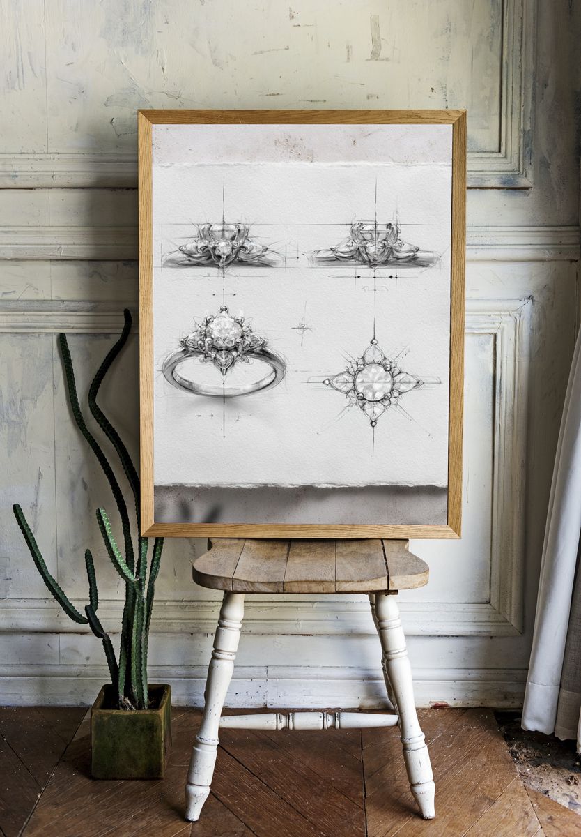Diamond Ring Sketch Poster. room preview