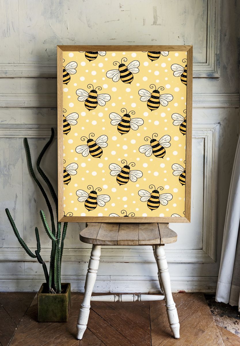 Bee Pattern Illustration Poster. — room view 1