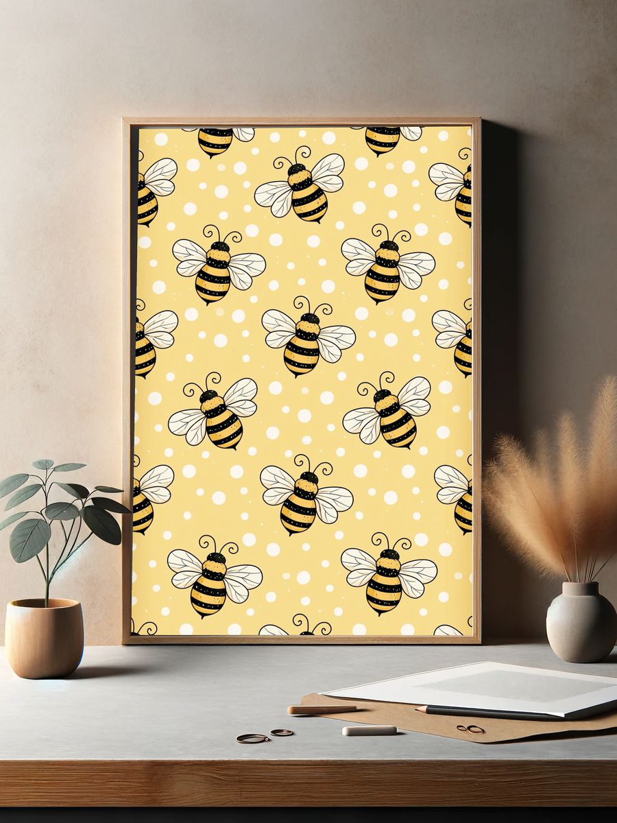 Bee Pattern Illustration Poster. — room view 2