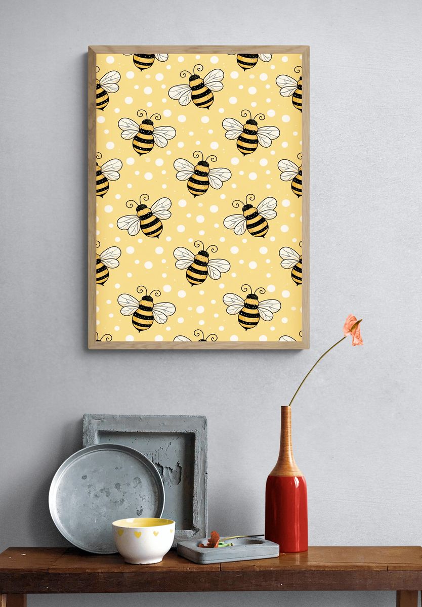 Bee Pattern Illustration Poster. — room view 3