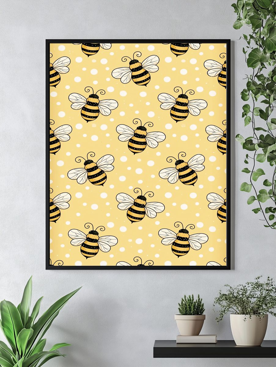 Bee Pattern Illustration Poster. — room view 4
