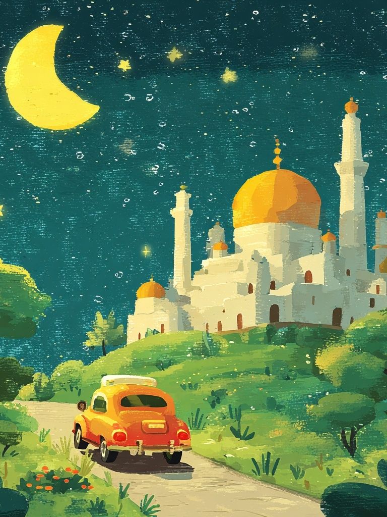 Moonlit Mosque Landscape Print. poster detail