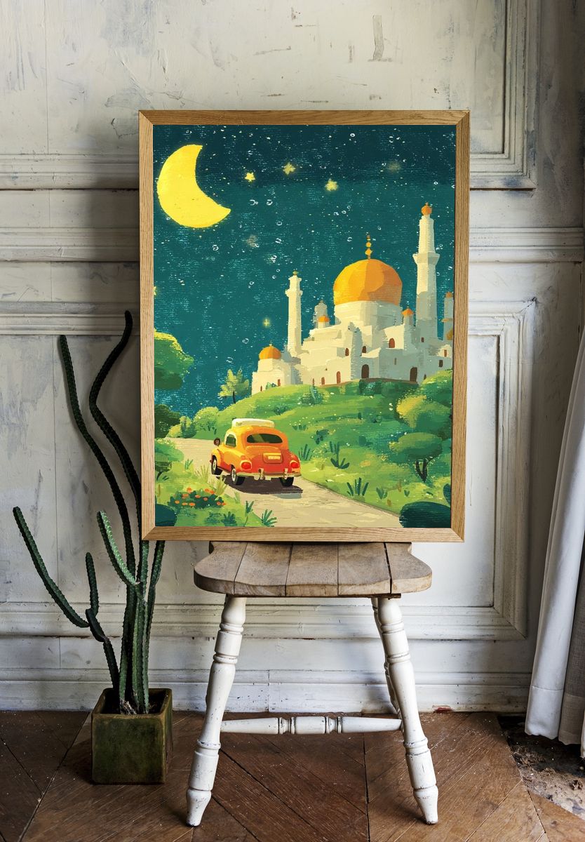 Moonlit Mosque Landscape Print. room preview
