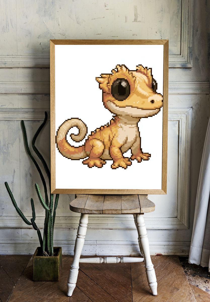 Pixel Gecko Illustration Poster. room preview