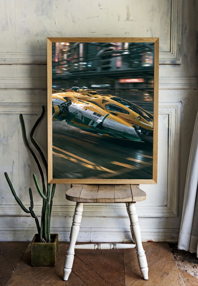 Futuristic Racing Car Illustration Poster. — room view 1