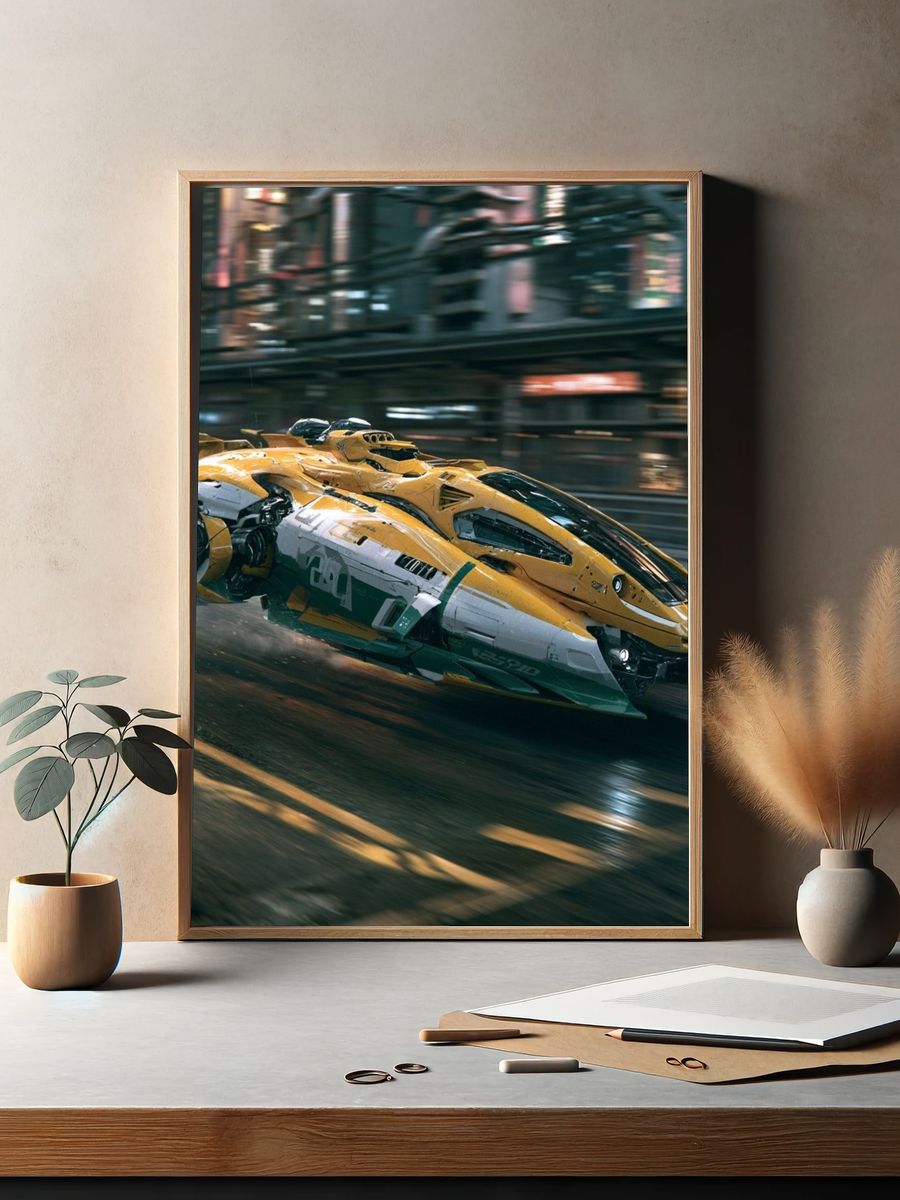 Futuristic Racing Car Illustration Poster. — room view 2