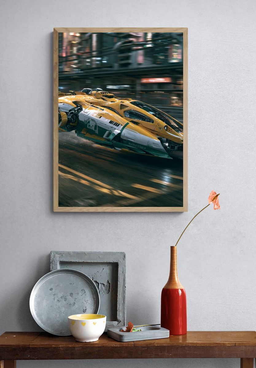 Futuristic Racing Car Illustration Poster. — room view 3