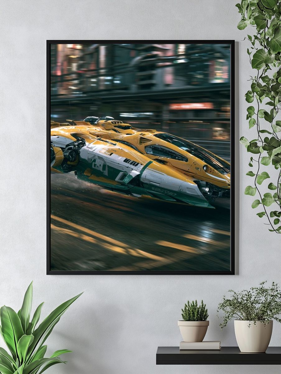 Futuristic Racing Car Illustration Poster. — room view 4