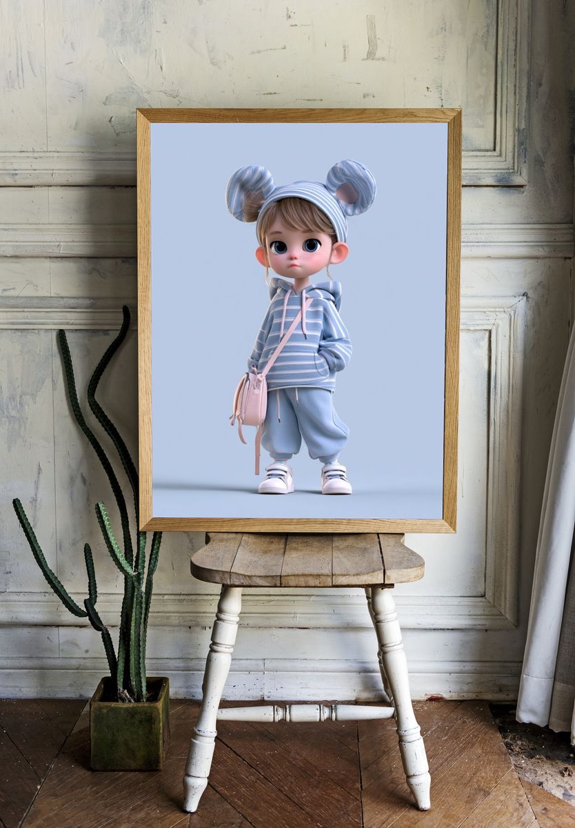 Cute 3D Girl Character Illustration Poster. room preview